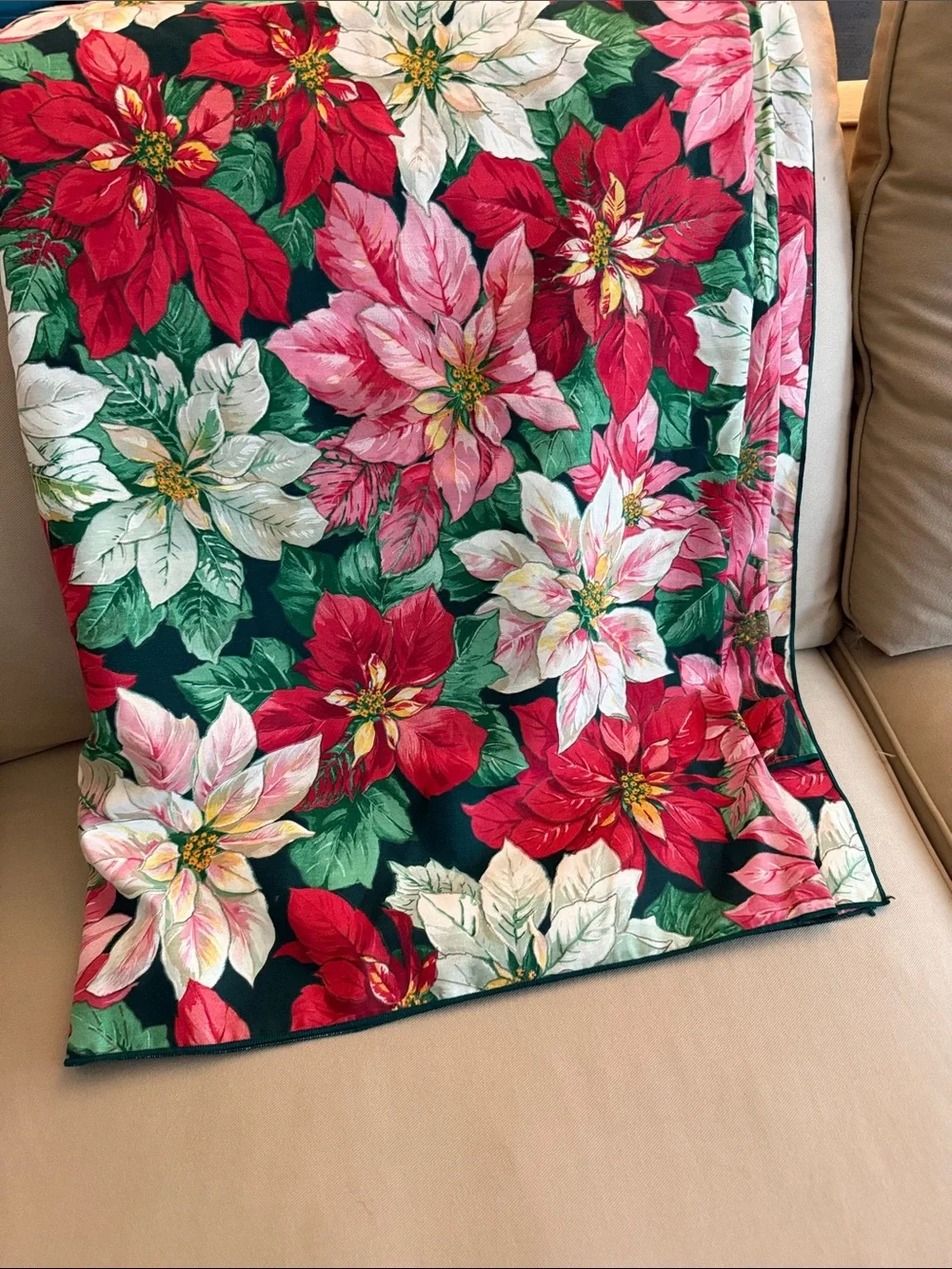 Christmas Poinsettia Christmas Tablecloth  62 x 83”